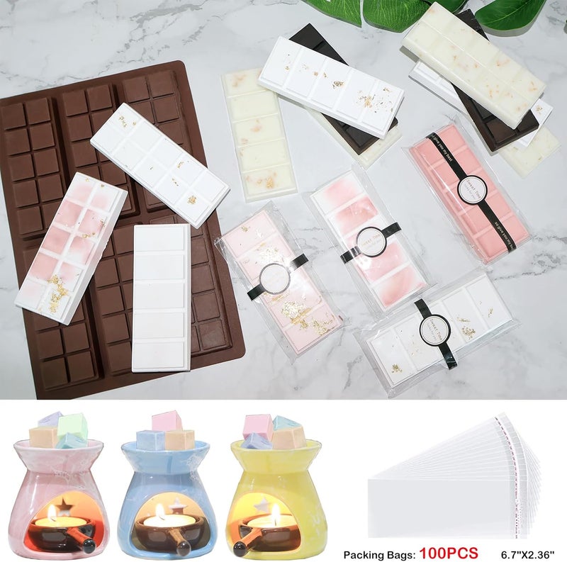 BZIDII Wax Melt Molds Silicone,Chocolate Bar Mold for Stuffed Bar,Chocolate Candy Molds,Thick Silicone Candle Mold with 100pcs Storage Bags （2 Style） - Image 4
